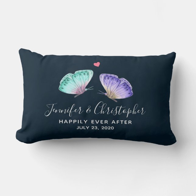 Elegante Watercolor Butterfly Duo Hochzeit Lendenkissen (Vorderseite)