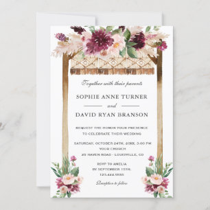 Elegante Watercolor Canopy Burgundy Blume Hochzeit Einladung