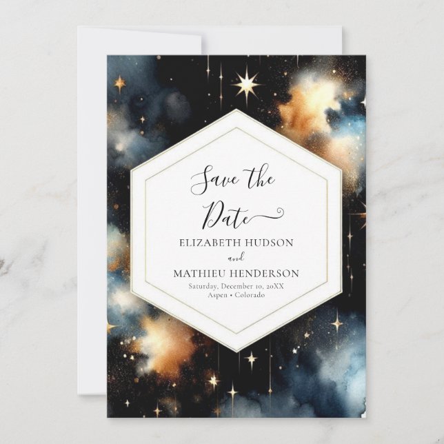 Elegante Watercolor Celestial Wedding Save The Date (Vorderseite)