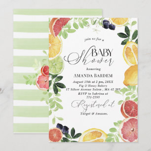 Elegante Watercolor Citrus Babydusche Einladung