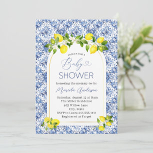 Elegante Watercolor Citrus Lemon Babydusche Einladung