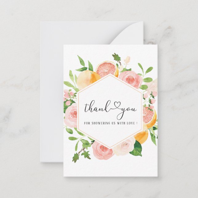 Elegante Watercolor Citrus Pink Blume Vielen Dank Mitteilungskarte (Vorderseite)