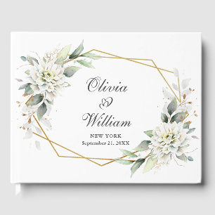 Elegante Watercolor Dusty Blue Foliage Hochzeit Gästebuch