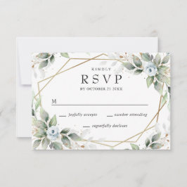 Elegante Watercolor Dusty Blue Foliage Hochzeit RSVP Karte