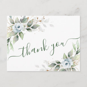 Elegante Watercolor Dusty Blue Foliage Vielen Dank Postkarte