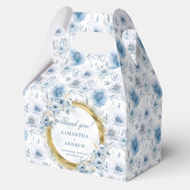 Elegante Watercolor Dusty Blue Gold Hochzeit Dank Geschenkschachtel (Elegant Watercolor Dusty Blue Gold Wedding Thanks Favor Boxes)