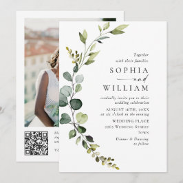 Elegante Watercolor Eucalyptus Wedding QR Code Einladung