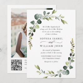 Elegante Watercolor Eucalyptus Wedding QR Code Einladung