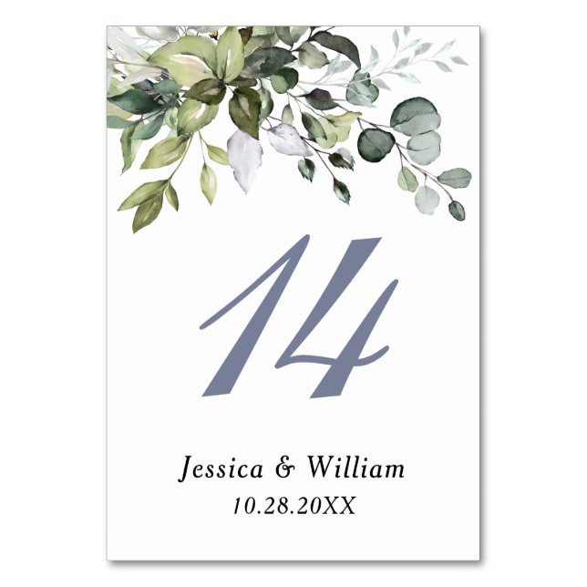 Elegante Watercolor Eucalyptus Wedding Tischnummer (Vorderseite)