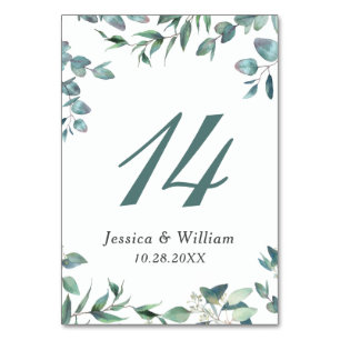 Elegante Watercolor Eucalyptus Wedding Tischnummer