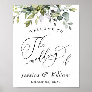 Elegante Watercolor Eucalyptus Wedding Willkommen Poster