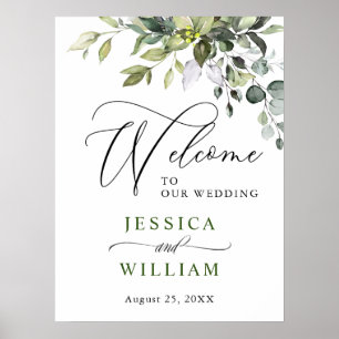 Elegante Watercolor Eucalyptus Wedding Willkommen Poster