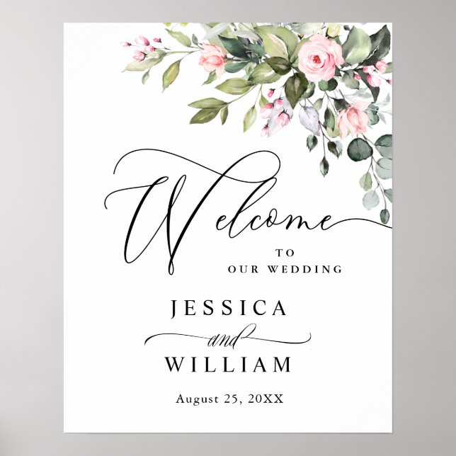Elegante Watercolor Eucalyptus Wedding Willkommen Poster (Vorne)