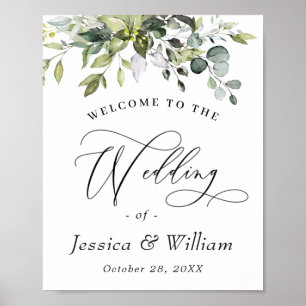 Elegante Watercolor Eucalyptus Wedding Willkommen Poster