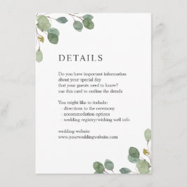 Elegante Watercolor Eukalyptus Wedding Details Begleitkarte