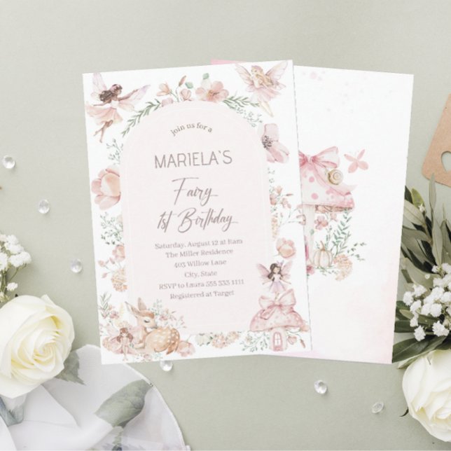 Elegante Watercolor Fairy First Birthday Baby Show Einladung (Von Creator hochgeladen)