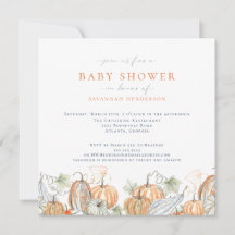 Elegante Watercolor Fall Pumpkin Baby Shower