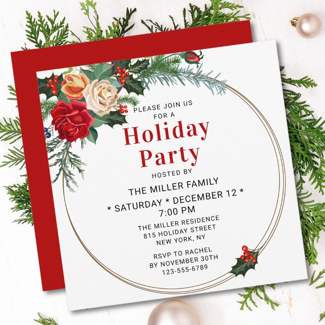 Elegante Watercolor Flora Holiday Party Einladung (Von Creator hochgeladen)