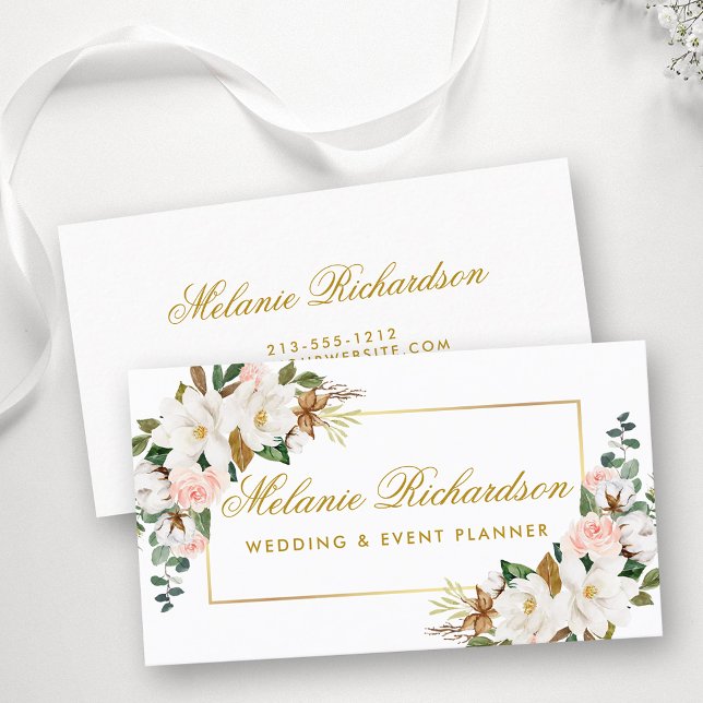 Elegante Watercolor Flora Magnolias Rose Visitenkarte (Customize to change text size, color or text style.)