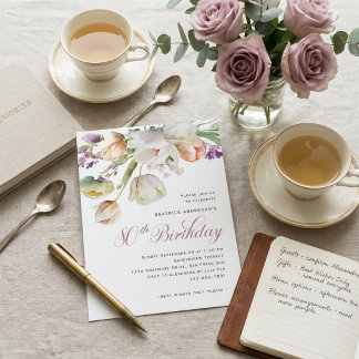 Elegante Watercolor Floral 80. Geburtstagsparty Einladung