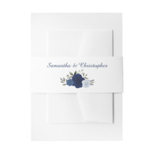 Elegante Watercolor Floral Blue Rose Hochzeit Einladungsbanderole
