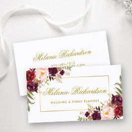 Elegante Watercolor Floral Burgund Marsala Visitenkarte