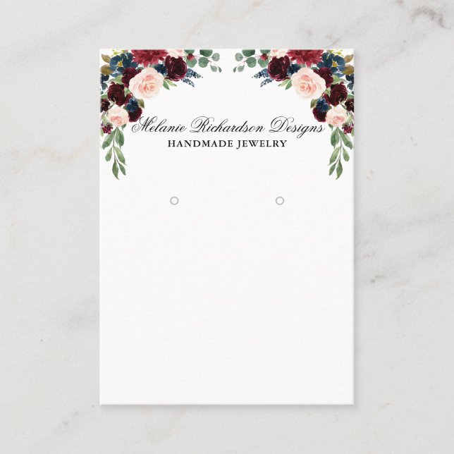 Elegante Watercolor Floral Earring Display Card Visitenkarte (Vorderseite)