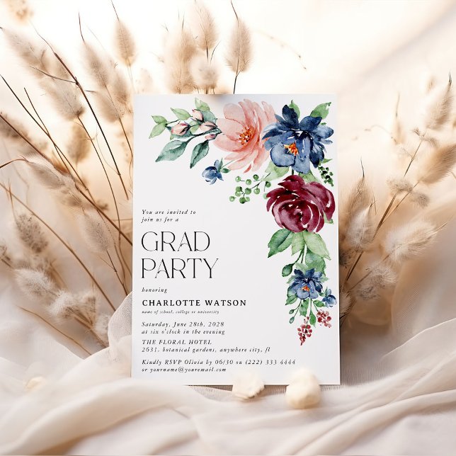 Elegante Watercolor Floral Graduation Party Einladung (Von Creator hochgeladen)