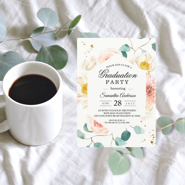 Elegante Watercolor Floral Graduation Party Einladung (Von Creator hochgeladen)