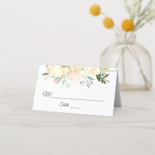 Elegante Watercolor Floral Pink Elfenbeinhochzeit Platzkarte