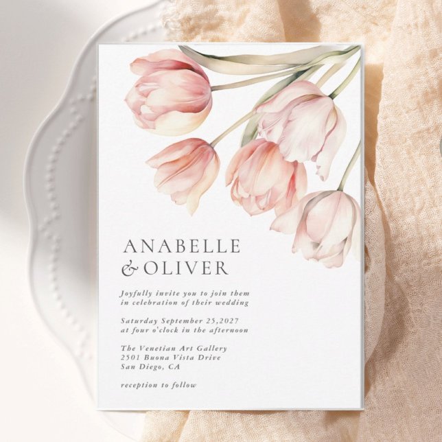 Elegante Watercolor Floral Tulip Hochzeit Einladung (Von Creator hochgeladen)