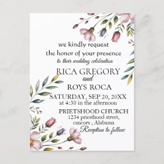 Elegante Watercolor Floral Wedding Card Einladungspostkarte