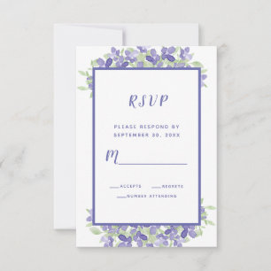 Elegante Watercolor Floral Wedding Periwinkle Blue RSVP Karte