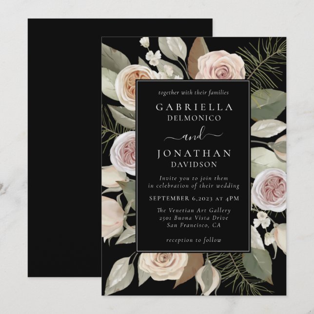 Elegante Watercolor Floral Winter Wedding Einladung (Vorne/Hinten)