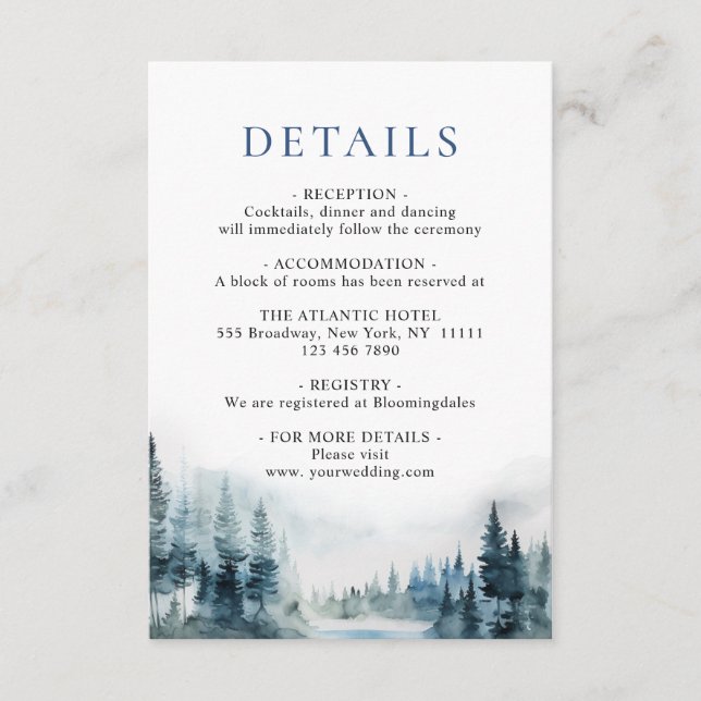 Elegante Watercolor Foggy Forest Details Begleitkarte (Vorderseite)