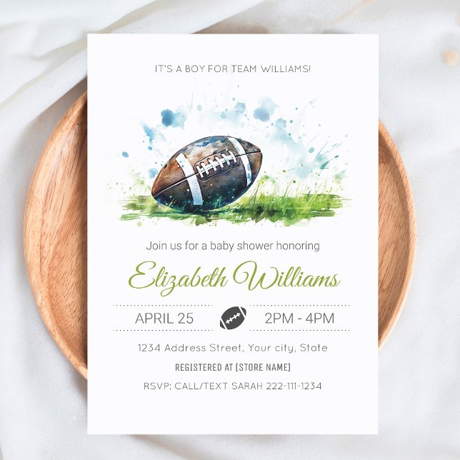 Elegante Watercolor Football Kinderdusche Einladun Einladung (Von Creator hochgeladen)