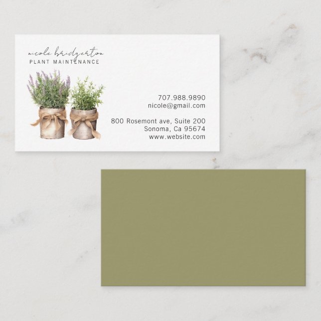 Elegante Watercolor Gardener Pflanze Visitenkarte (Vorne/Hinten)