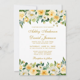 Elegante Watercolor Gelbe goldgrüne Hochzeit Einladung