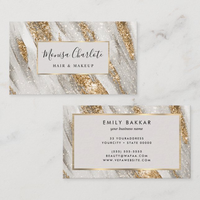 Elegante Watercolor Gold Glitzer Marmorroute Visitenkarte (Vorne/Hinten)