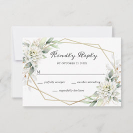 Elegante Watercolor Golden Green Foliage Hochzeit RSVP Karte