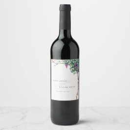 Elegante Watercolor Grapevine Foliage Weinetikett