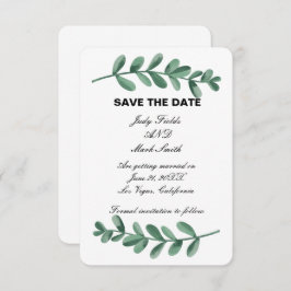 Elegante Watercolor Green Blätter Save the Date Ka