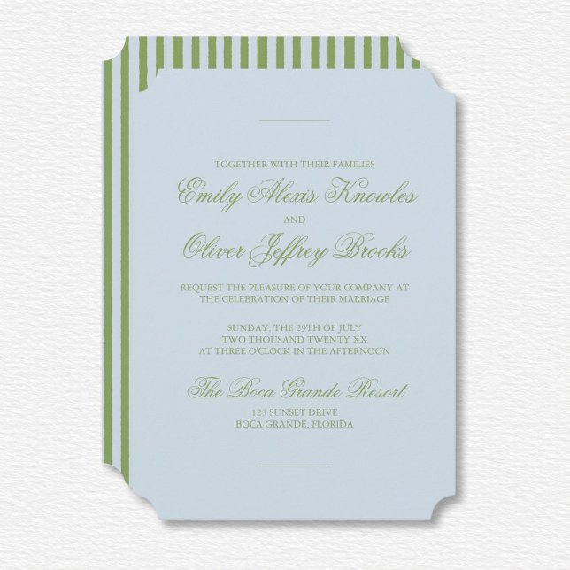 Elegante Watercolor Green Blue Stripe Wedding Einladung (Von Creator hochgeladen)