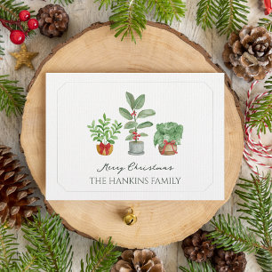 Elegante Watercolor Green Botanicals Weihnachtskar Mitteilungskarte