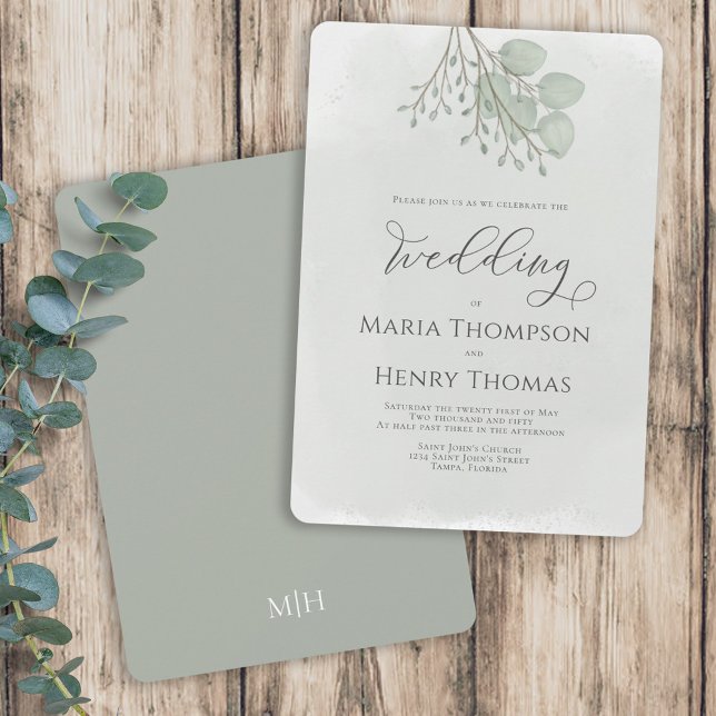Elegante Watercolor Green Eucalyptus Blätter Folia Einladung (Von Creator hochgeladen)