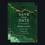 Elegante Watercolor Green Gold Marble Agate Geode Save The Date<br><div class="desc">Moderne elegante Aquarellkarte Smaragdgrün und goldfarben Marmorbarsch Agate Geode Save the Date</div>