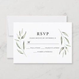 Elegante Watercolor Green Leaf Wedding RSVP Karte