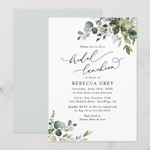 Elegante Watercolor Greenery Bridal Luncheon Dusch Einladung