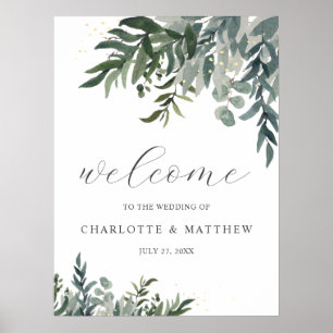 Elegante Watercolor Grüne Begrüßungspalette Poster