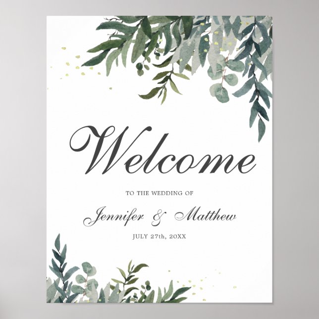 Elegante Watercolor Grüne Begrüßungspalette Poster (Vorne)